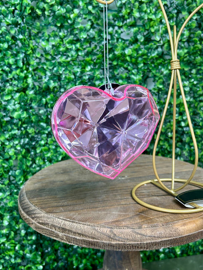 4 Inch Pink Plastic Heart Diamond Ornament