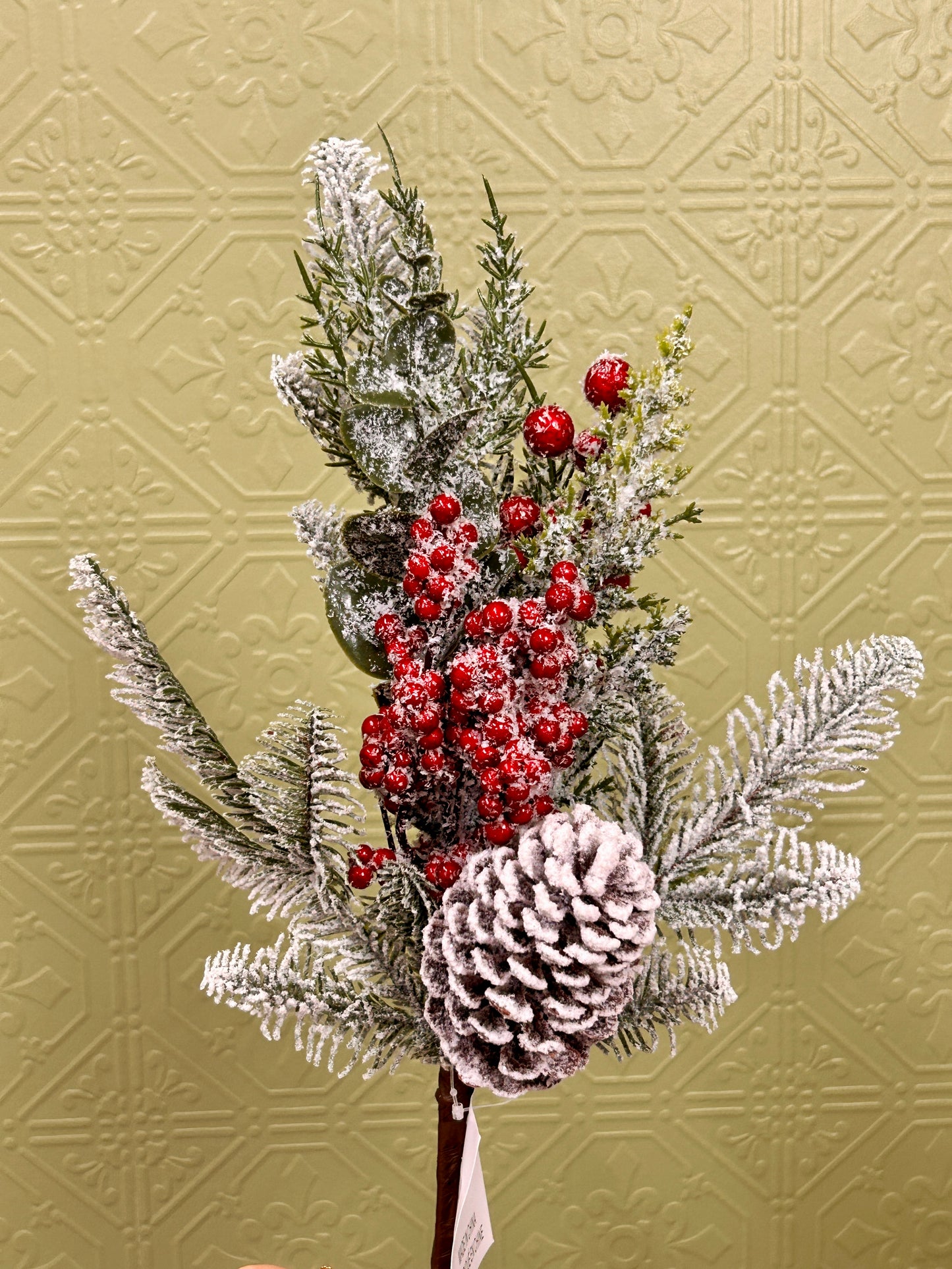 18 Inch Red Berry Snow Pine Spray