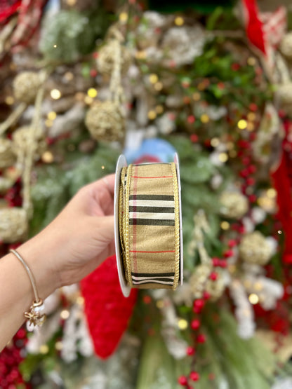 1.5 Inch By 10 Yard  Check With Gold Lame Ribbon