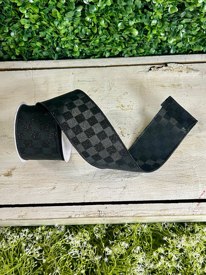 2.5 Inch By 10 Yard Black Glitter Check Ribbon