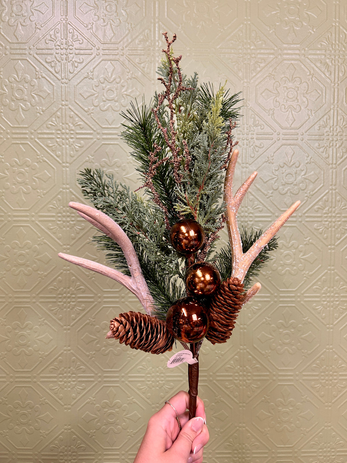 22 Inch Brown And Green Antler Cone Pine Spray