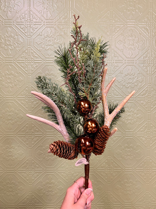 22 Inch Brown And Green Antler Cone Pine Spray