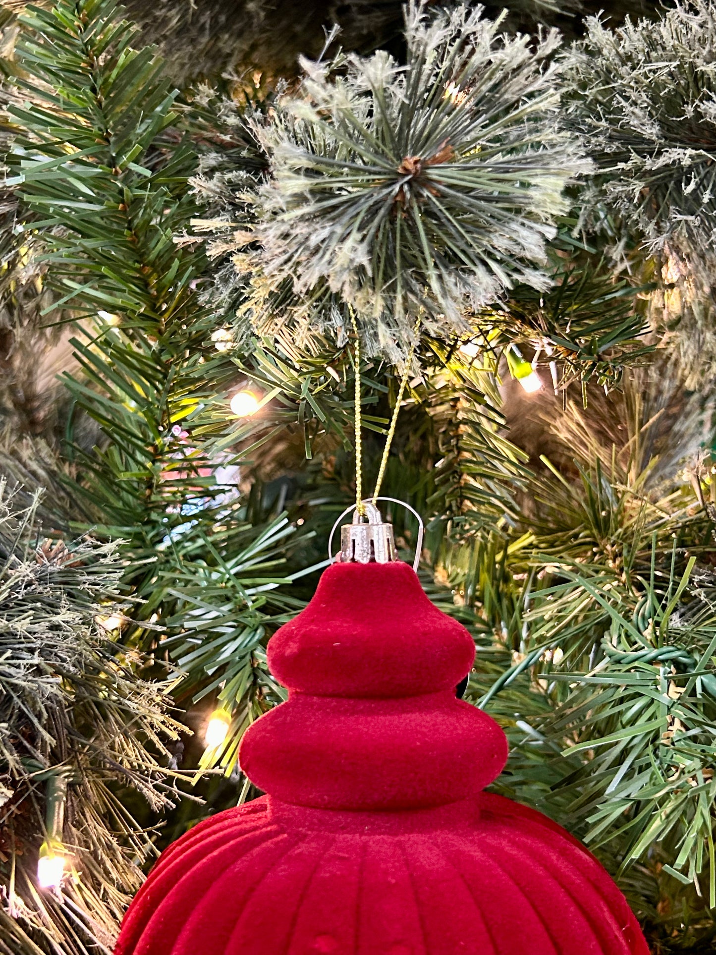 10 Inch Crimson Plastic Flocked Finial Ornament