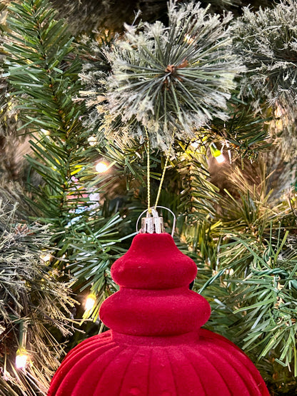 10 Inch Crimson Plastic Flocked Finial Ornament
