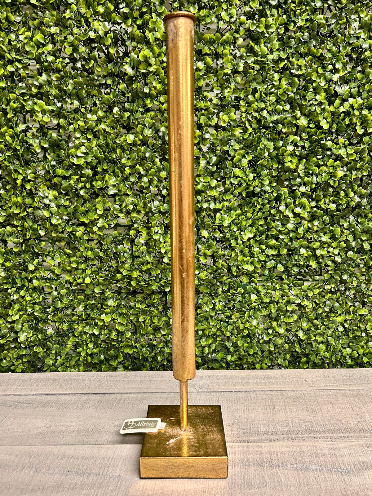 19.5 Inch Antique Gold Metal Tube Holder With Plate