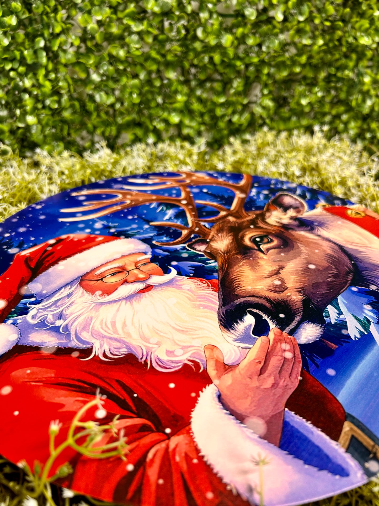 12 Inch Santa And Reindeer Metal Sign