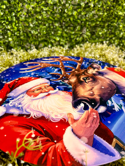 12 Inch Santa And Reindeer Metal Sign