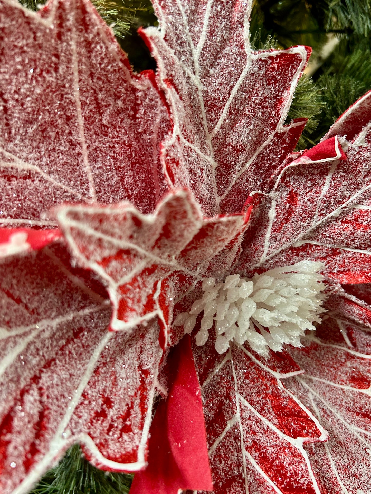 27 Inch Red Snow Covered Poinsettia Stem