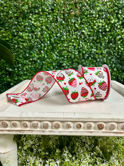 2.5 Inch By 10 Yard Chocolate Covered Strawberries Ribbon