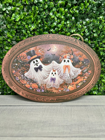 13 Inch Oval Ghost Family Portrait Wood Sign
