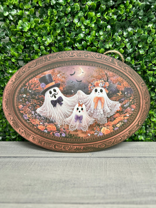 13 Inch Oval Ghost Family Portrait Wood Sign