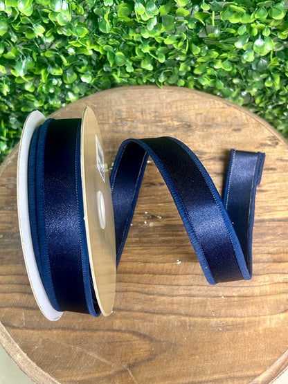 7/8 Inch By 10 Yard Navy Blue Satin Fused Ribbon