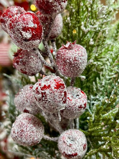 17 Inch Snow Ice Red Berry Pine Pick