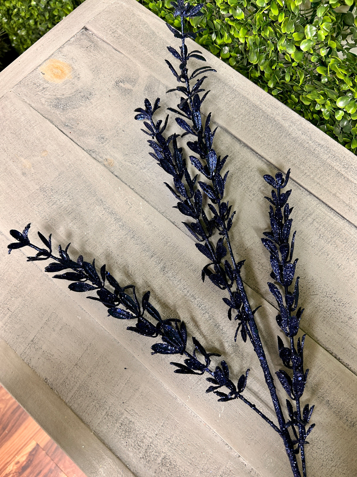 28.5 Inch Dark Blue Glittered Rosemary Spray