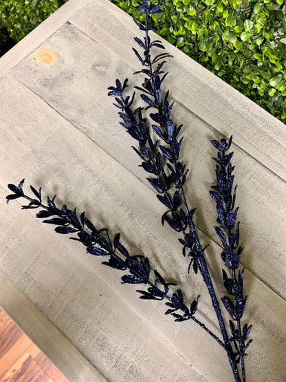 28.5 Inch Dark Blue Glittered Rosemary Spray