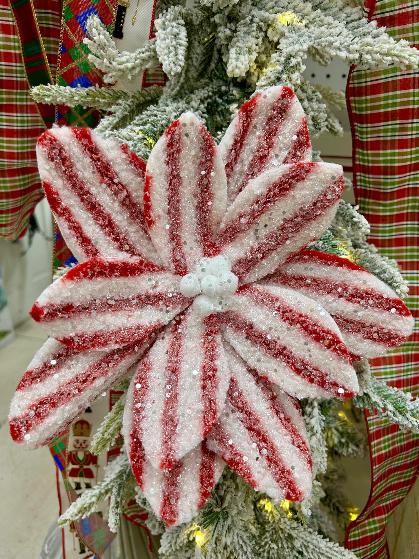 24.75 Inch Red And White Fleece Stripe Poinsettia