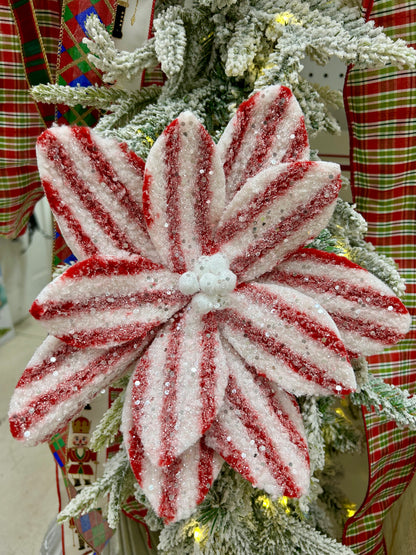 24.75 Inch Red And White Fleece Stripe Poinsettia