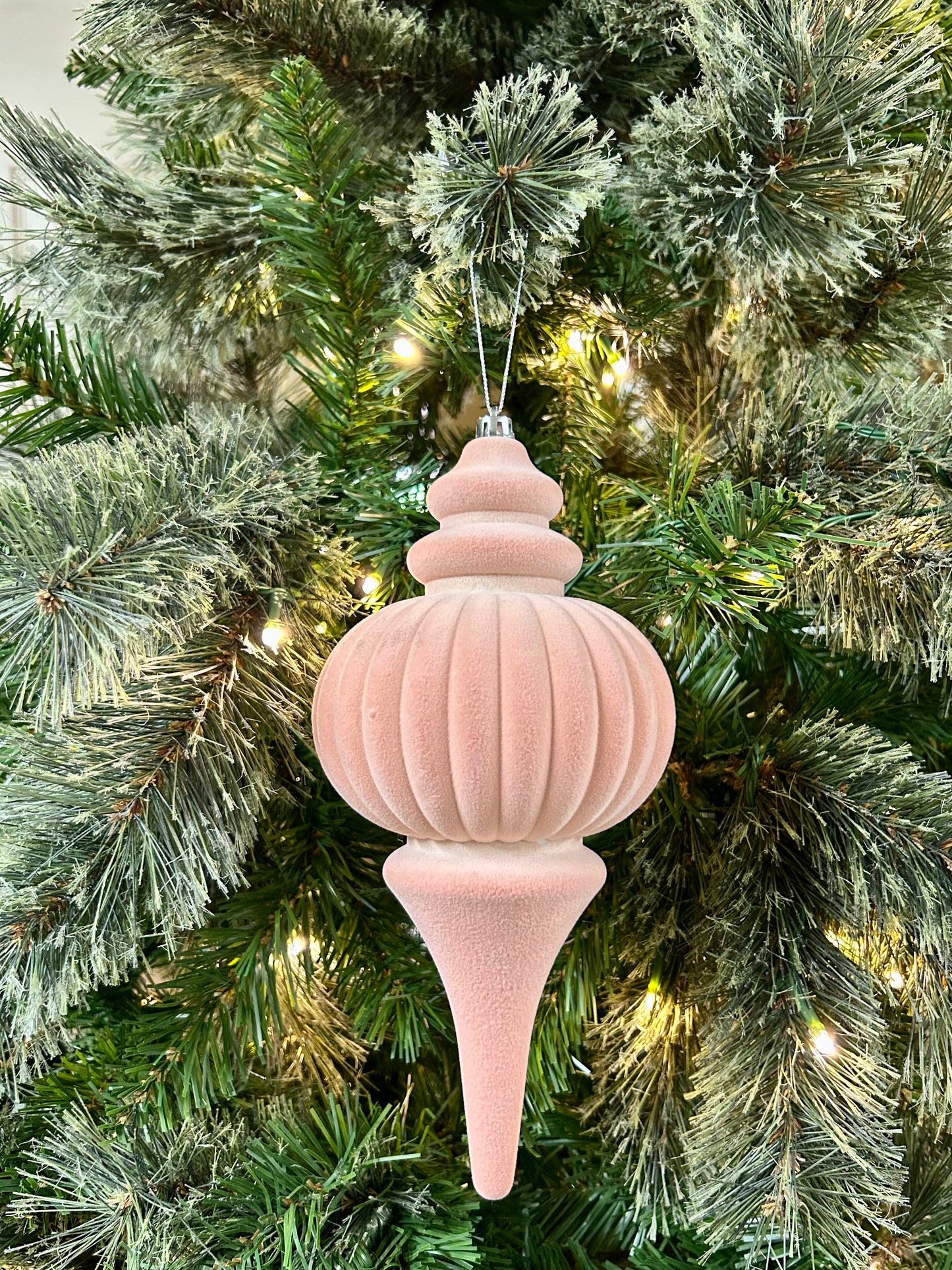 10 Inch Peach Pink Plastic Flocked Finial Ornament