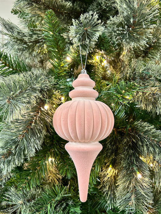 10 Inch Peach Pink Plastic Flocked Finial Ornament