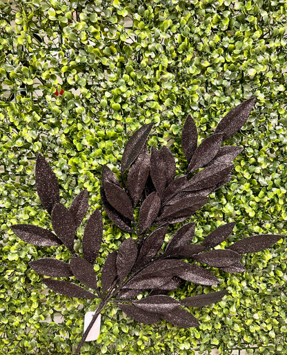 23 Inch Black Glitter Bay Leaf Spray