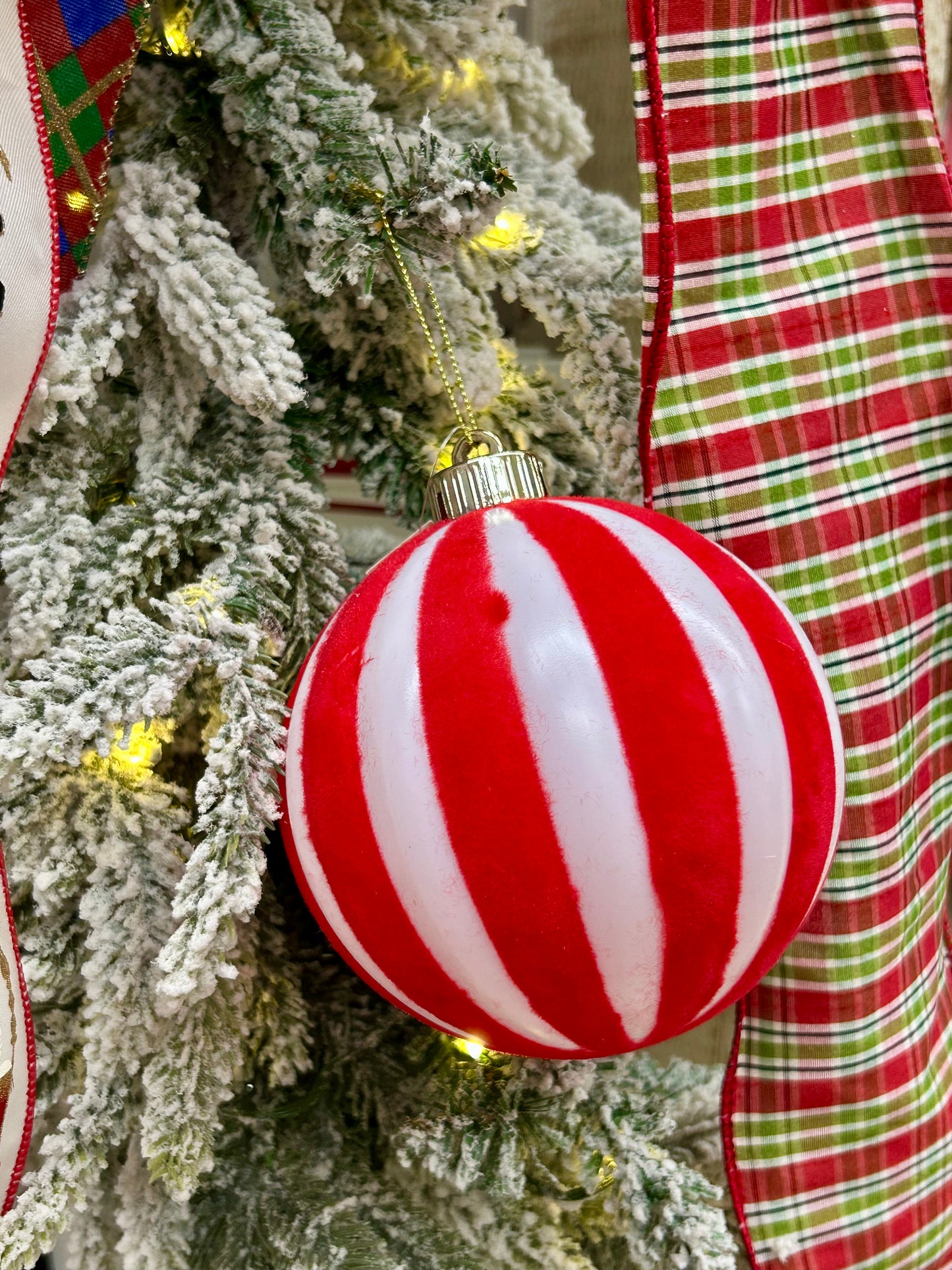 5 Inch Red And White Stripe Ball Ornament