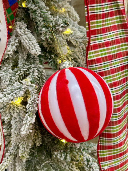 5 Inch Red And White Stripe Ball Ornament