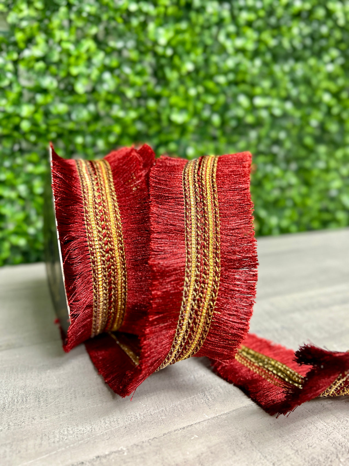 John Mark 2.5 Inch By 10 Yard Burgundy Tassel Fringe Dupioni Ribbon