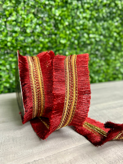 John Mark 2.5 Inch By 10 Yard Burgundy Tassel Fringe Dupioni Ribbon