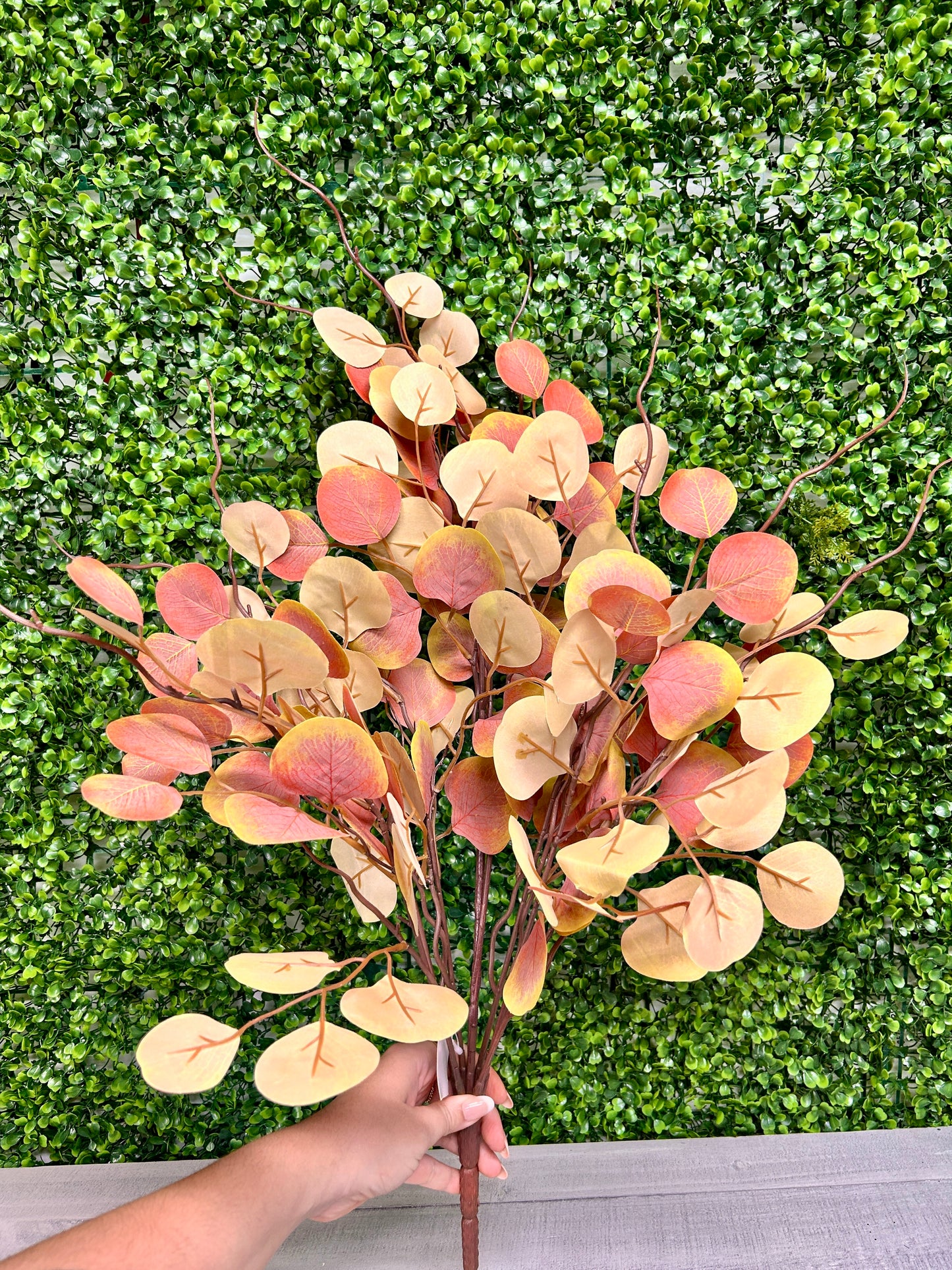 29.5 Inch Orange And Yellow Eucalyptus Leaf Bush