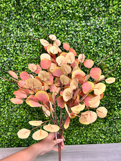 29.5 Inch Orange And Yellow Eucalyptus Leaf Bush
