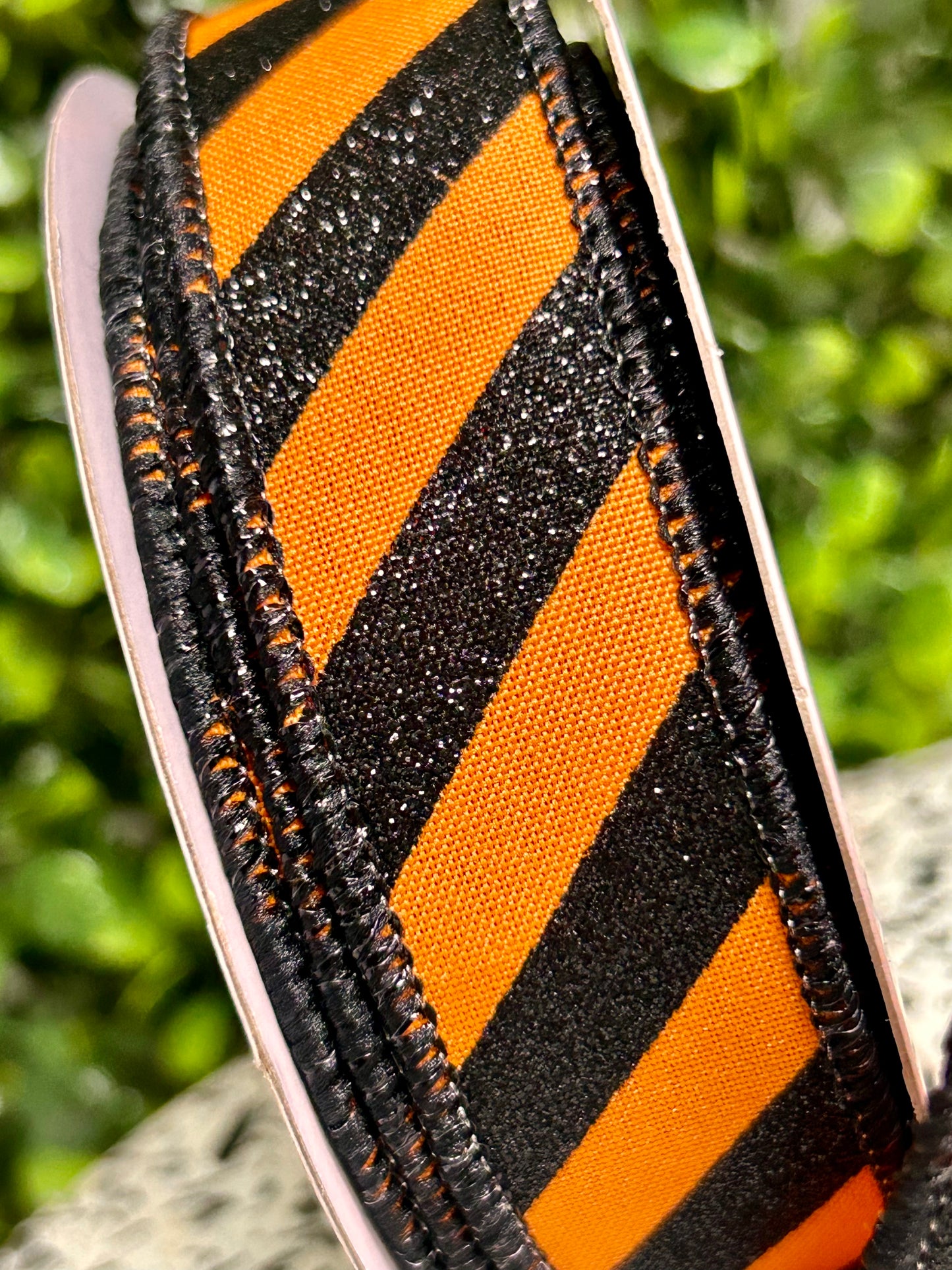 7/8 Inch By 10 Yard Orange And Black Diagonal Glitter Stripe Ribbon