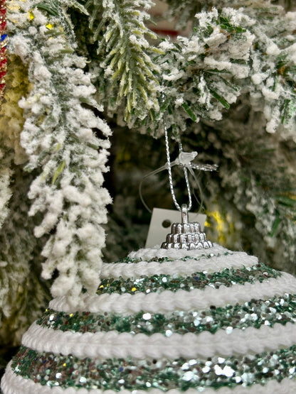 5 Inch Mint And White Sequin Ball Ornament