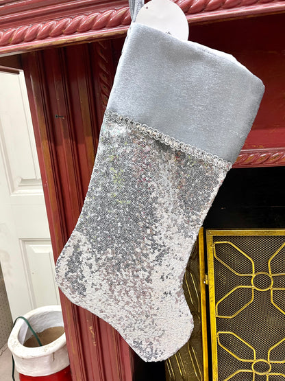20.5 Inch Silver Sequined Stocking