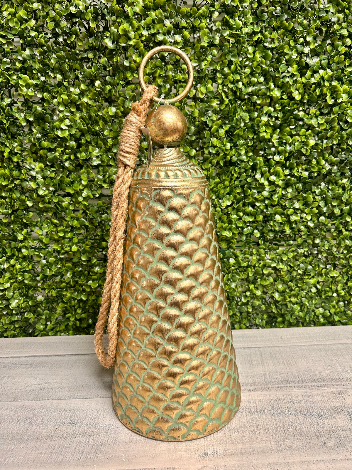 17 Inch Gold And Teal Metal Bell Ornament