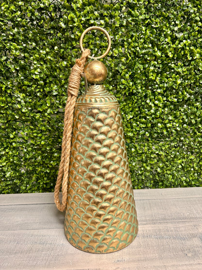 17 Inch Gold And Teal Metal Bell Ornament