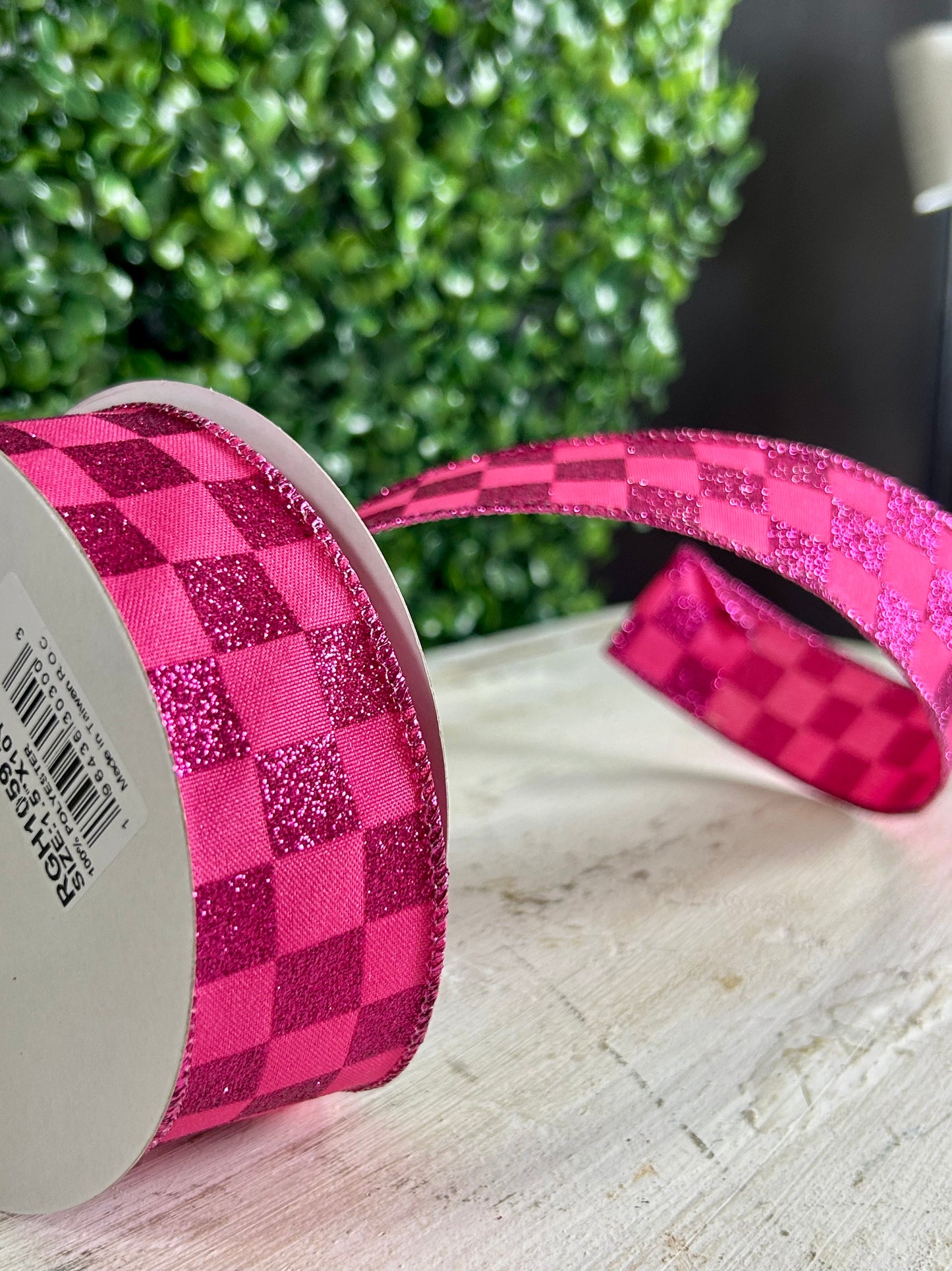 1.5 Inch By 10 Yard Hot Pink Glitter Check Ribbon