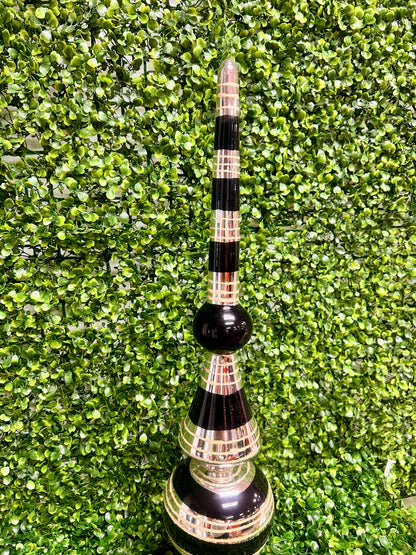 22 Inch Glittered Black And Silver Glass Finial