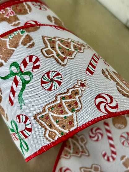 4 Inch By 10 Yard Gingerbread With Candy On Royal Ribbon