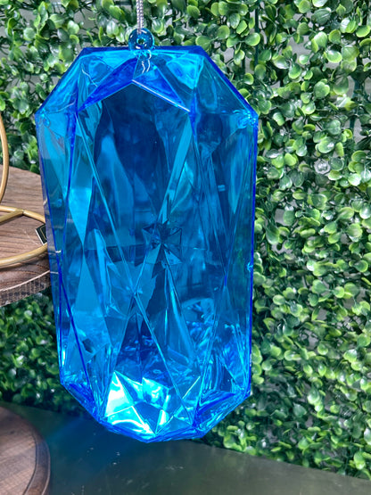 8 Inch Blue Acrylic Rectangle Diamond Ornament