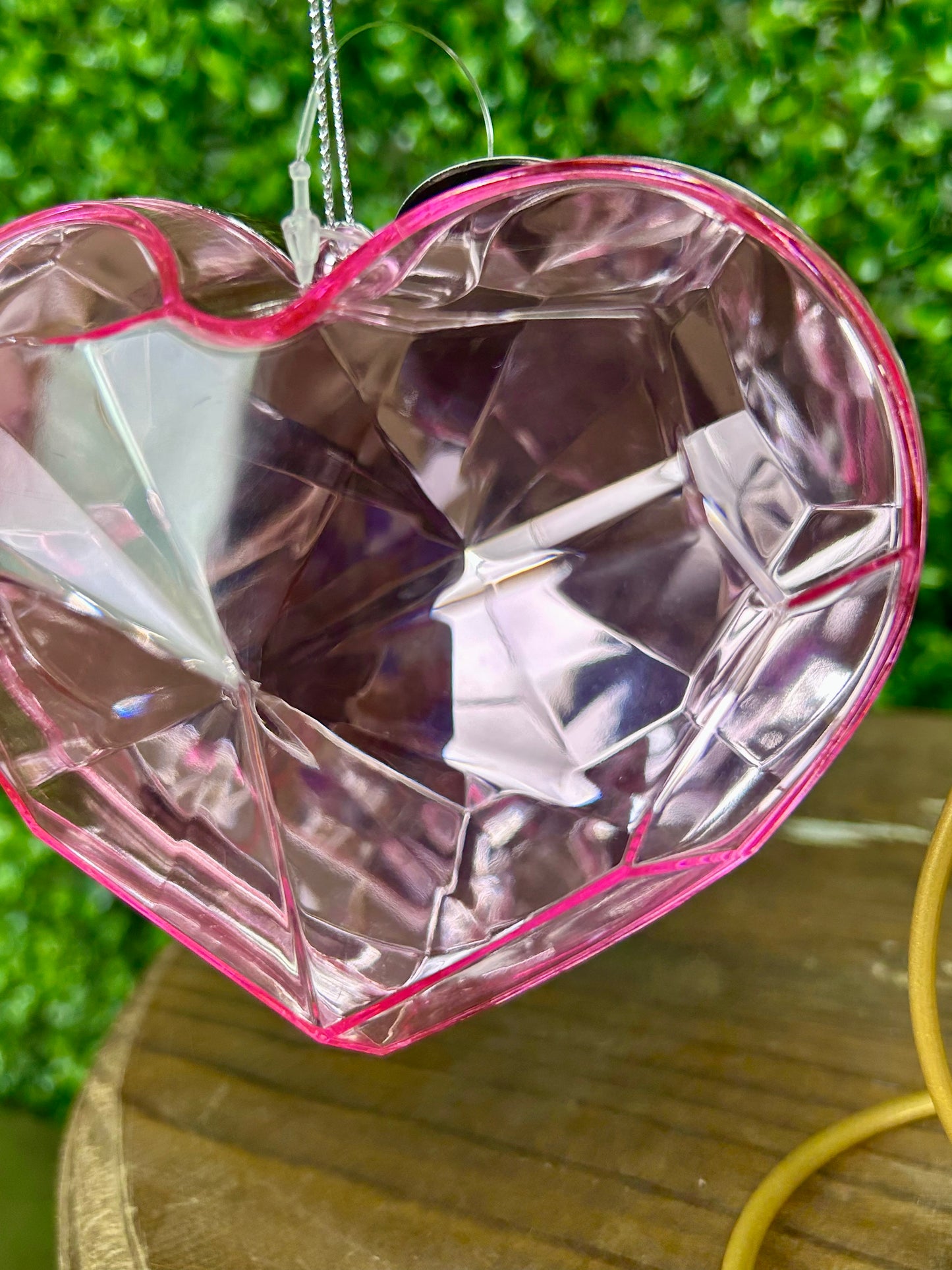 4 Inch Pink Plastic Heart Diamond Ornament