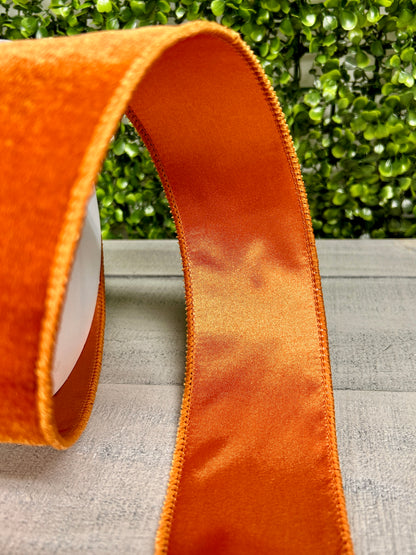 2.5 Inch By 10 Yard Burnt Sienna Deluxe Velvet With Satin Backing Ribbon