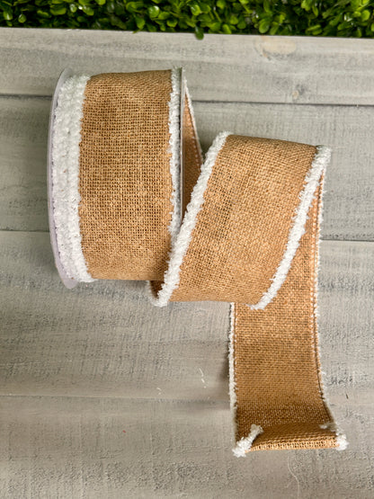 2.5 Inch By 10 Yard Faux Burlap With Snowdrift Ribbon