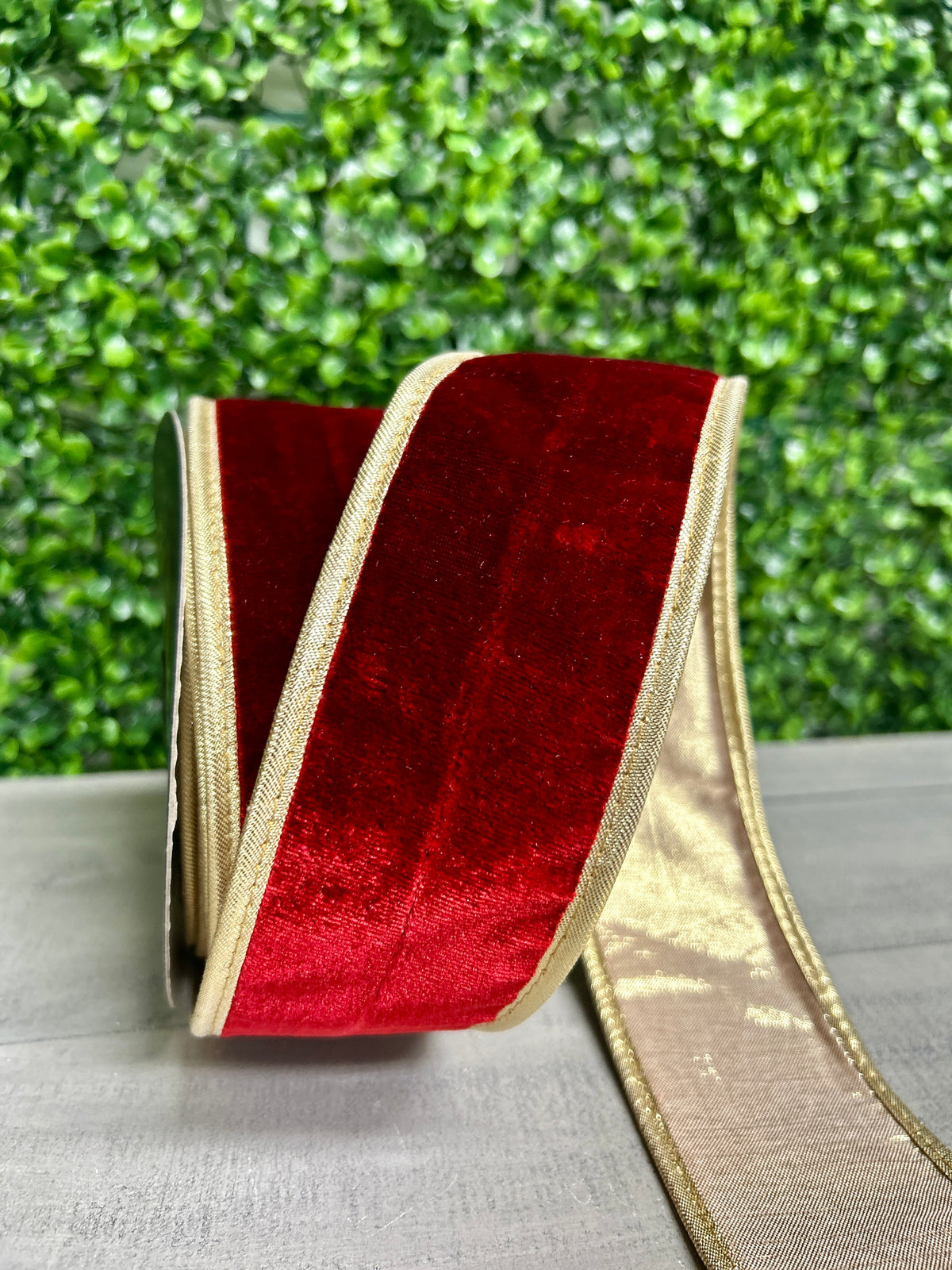 John Mark 2.5 Inch By 10 Yard Red Velvet Double Fused Metallic Backing Ribbon