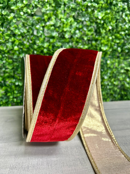 John Mark 2.5 Inch By 10 Yard Red Velvet Double Fused Metallic Backing Ribbon