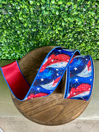 2.5 Inch By 10 Yard Patriotic Cosmic Stars Fused Ribbon