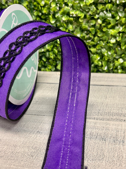 1.5 Inch By 10 Yard Purple And Black Lace On Faux Royal Ribbon
