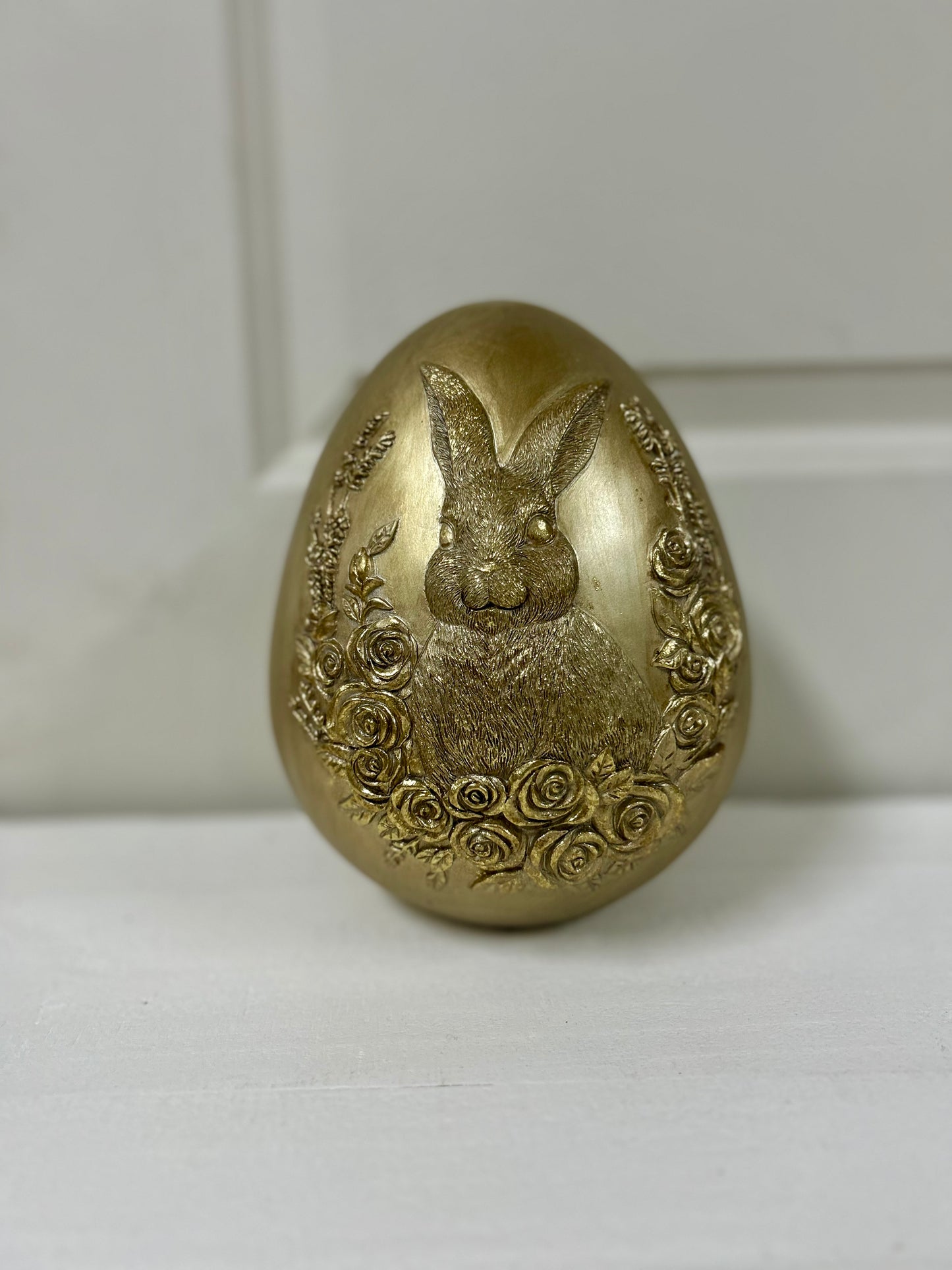 8 Inch Resin Embossed Bunny On Egg