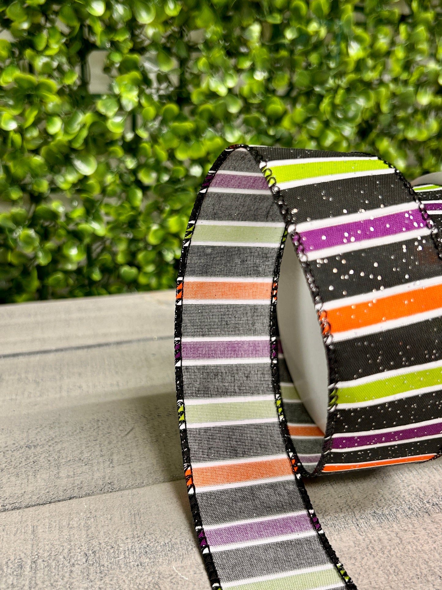 1.5 Inch By 10 Yard Lime Purple Orange Horizontal Stripe Ribbon
