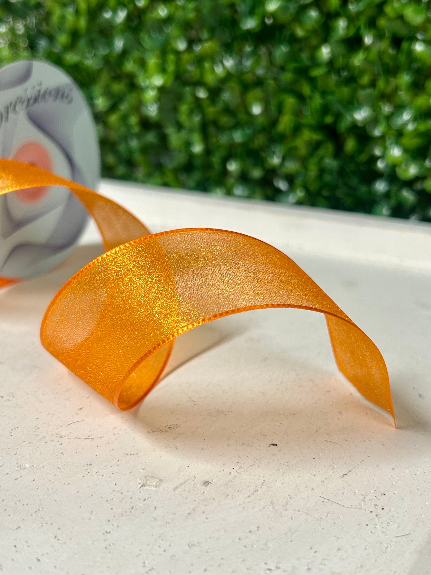 1.5 Inch By 25 Yard Orange Snow Organza Unwired Ribbon