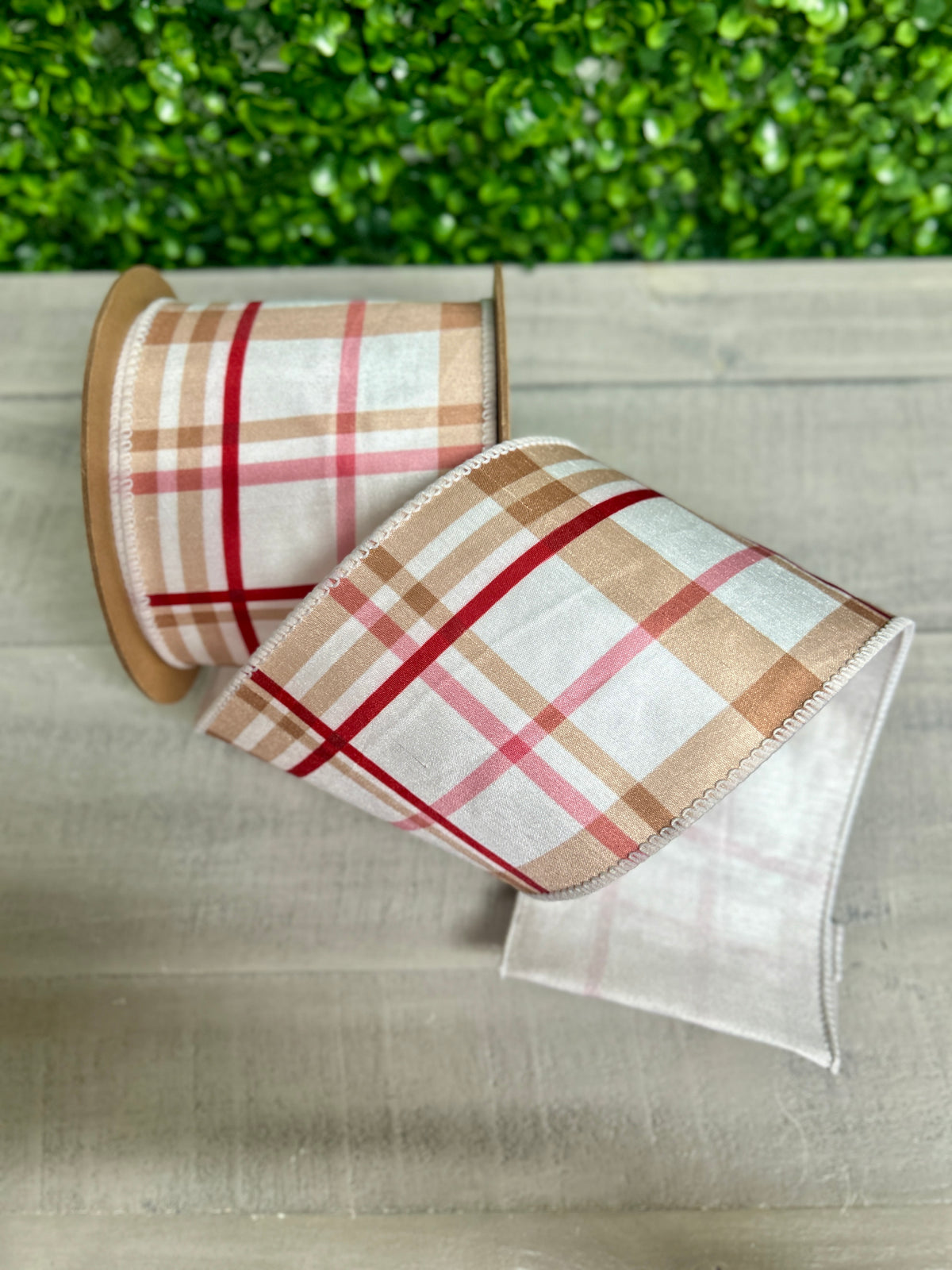 4 Inch By 10 Yard Gingerbread Plaid With White Backing Ribbon